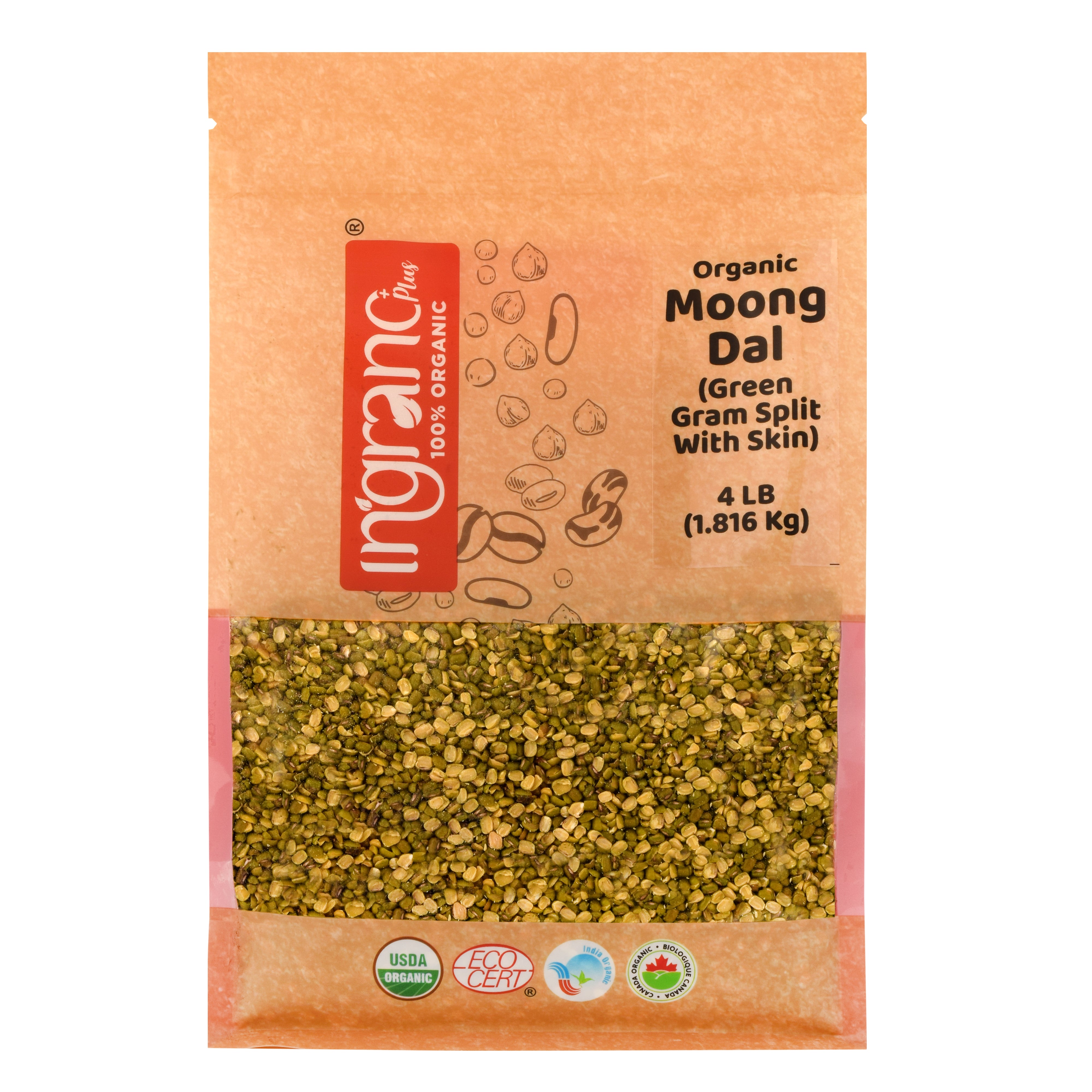 Organic Green Gram Split with Skin (Moong Dal)-Moong Chilka